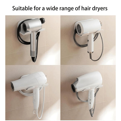 BSLVV Wall Mounted Hair Dryer Holder with Straightener Stand - Self Adhesive Hair Tools Organizer with Plug & Cord Hook