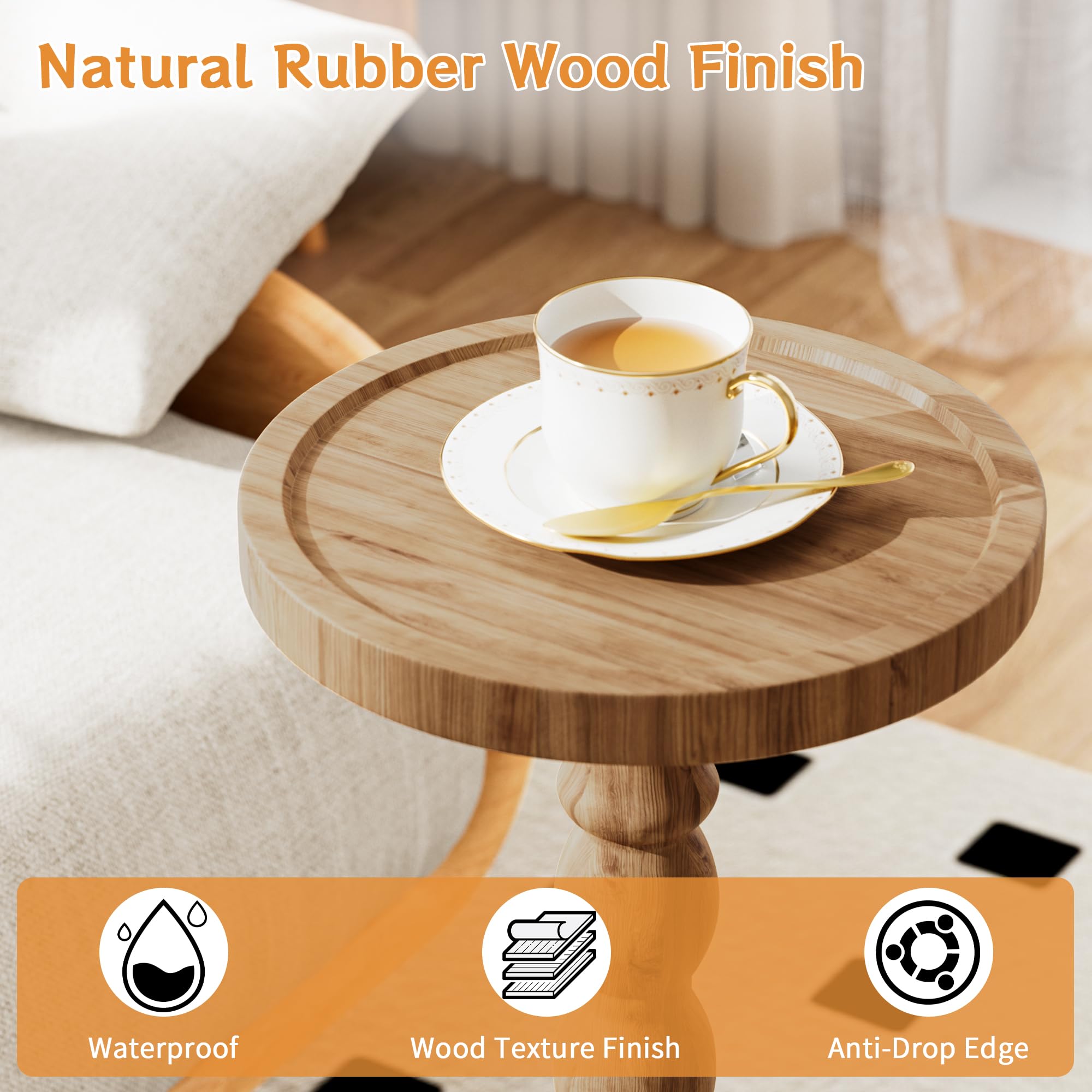 Wooden Round Side Table, Round Bar Table,Small End Table-Dunkle Holzfarbe