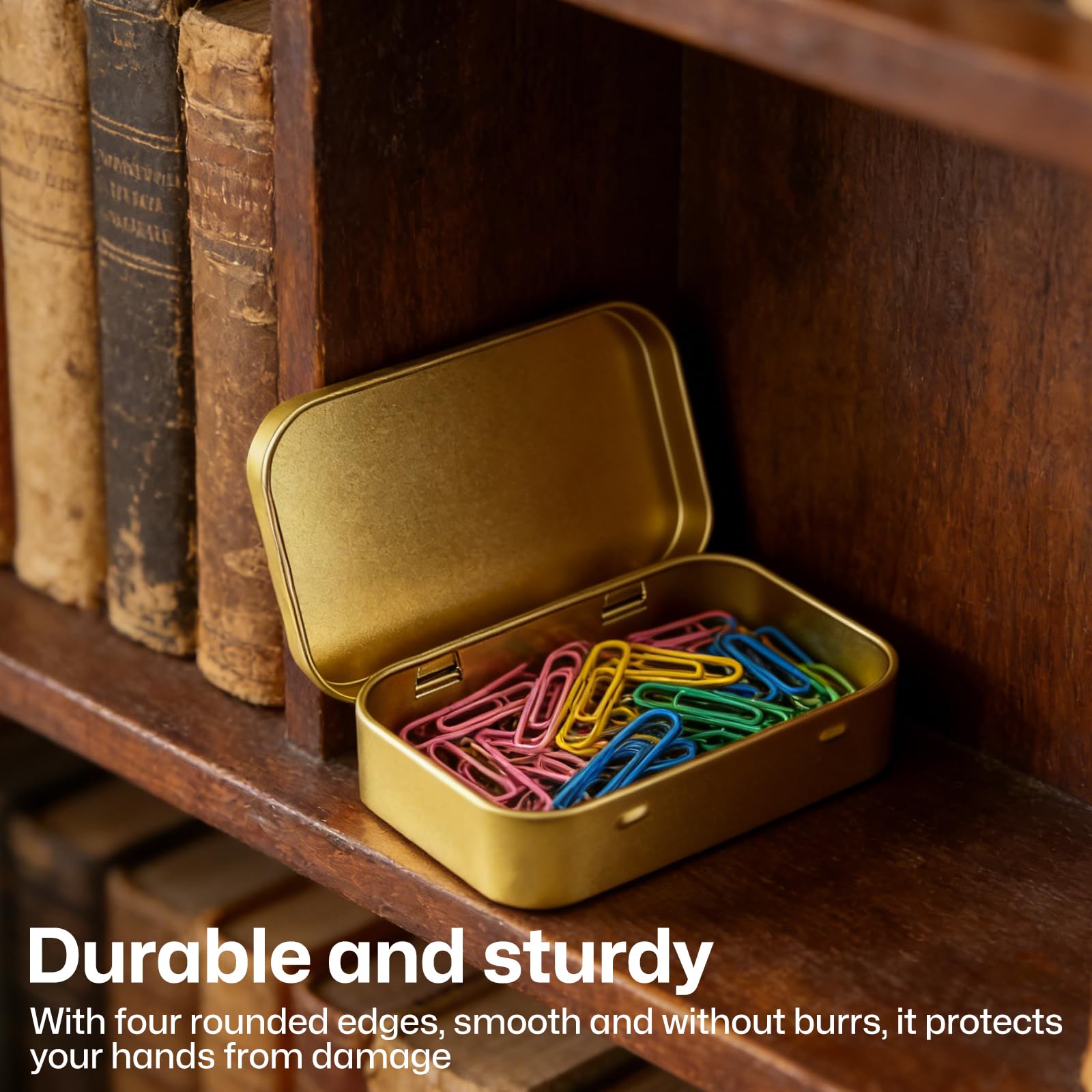 TFLPUO 8 PCS Small Tins with Lids, Mini Golden Metal Storage Tin Rectangular Hinged Tins Small Box Containers for DIY Gift Cards Candy Coin mini Items