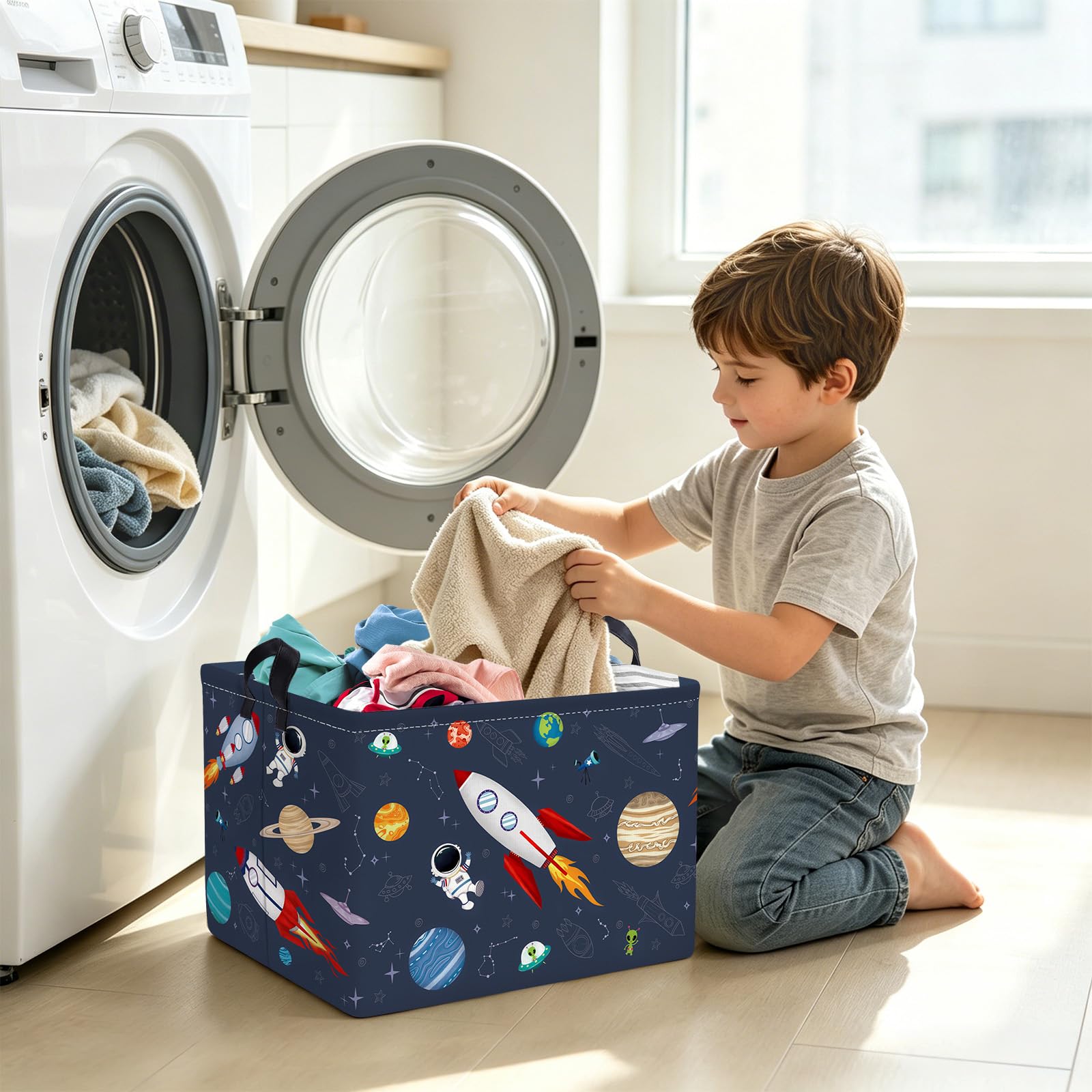Clastyle Space Laundry Hamper Cosmic Book Storage Basket for Bathroom Parent Storage Box to Organize Toy Clothes, 40x30x30 cm