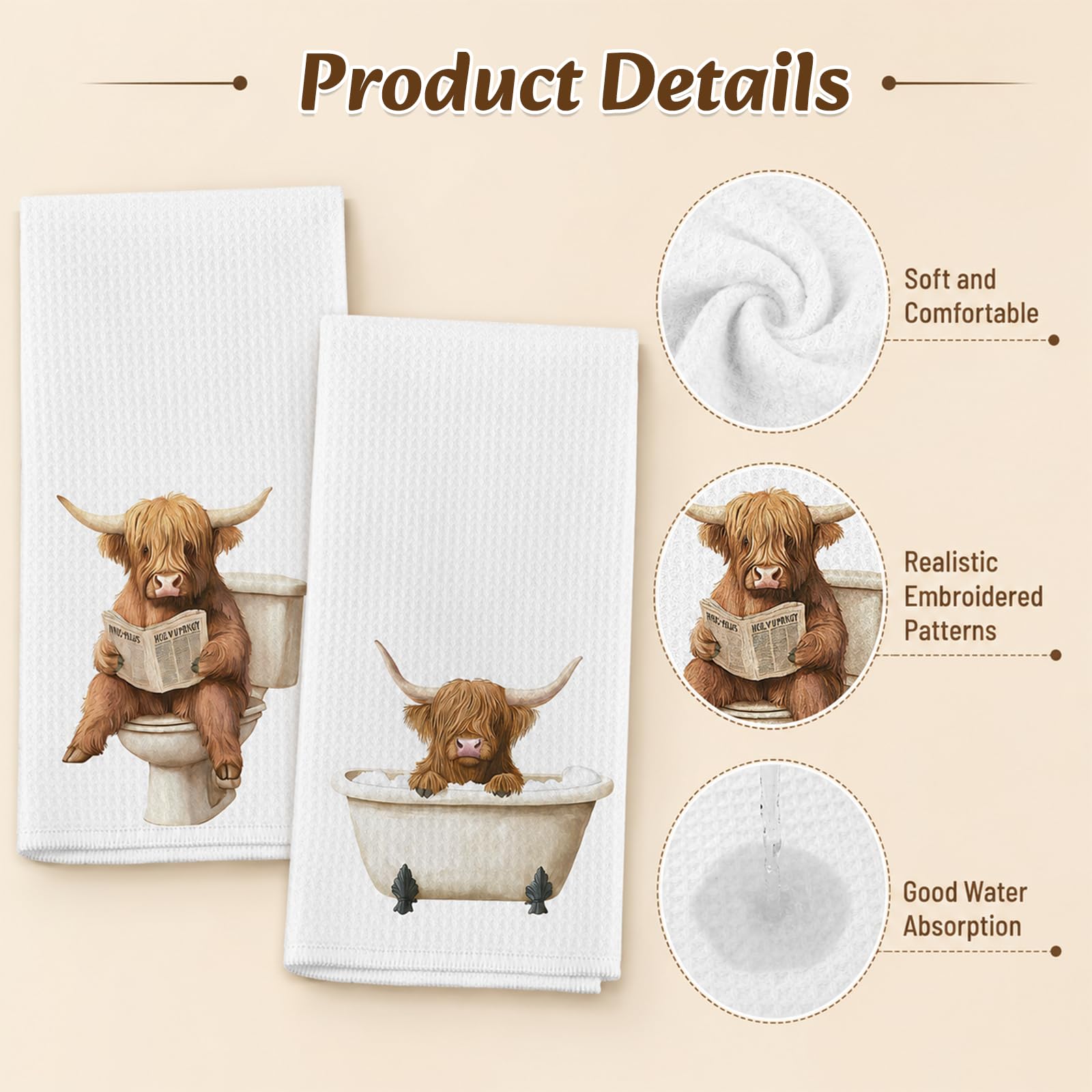 Hand Towels for Bathroom, Novel Highland Cow Bathroom Accessories, 2PCS