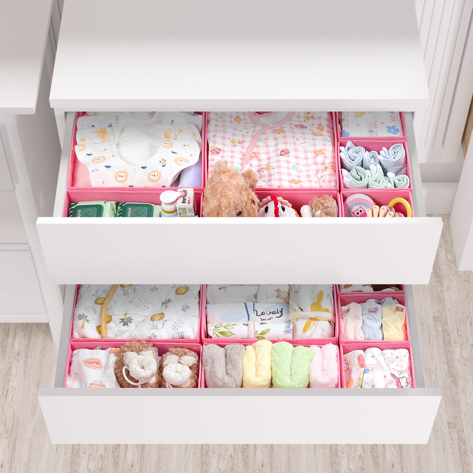 ORLISA Drawer Organiser for MALM Drawers, 14 Pack Clothes Drawer Organisers, Foldable Fabric Dividers for Underwear Socks Bras, 3 Sizes Storage Boxes