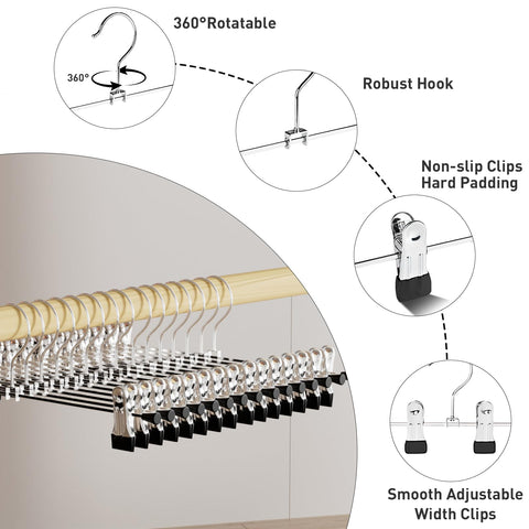 Trouser Hanger, WEIDMAX Pant Hangers 40 Pcs Space Saving Skirt Hangers with Clips Adjustable Non-Slip Coat Suit Skirt Hangers Heavy Duty Chrome