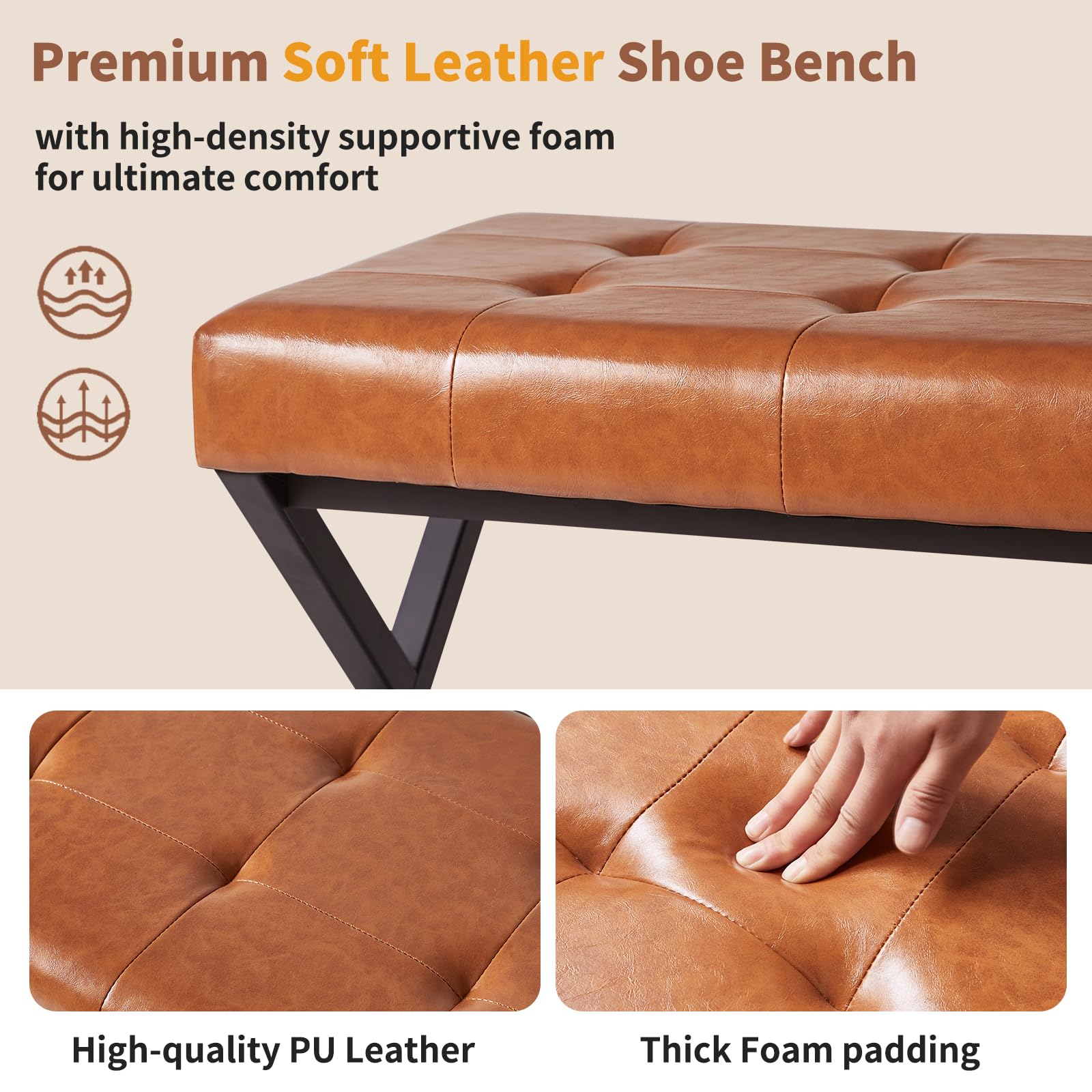 Aibiju Shoe bench with Seat, 44.5” End of Bed Storage Bench with Wire Mesh Shelves, PU Leather Tufted Upholstered Storage Ottoman Bench for Bedroom