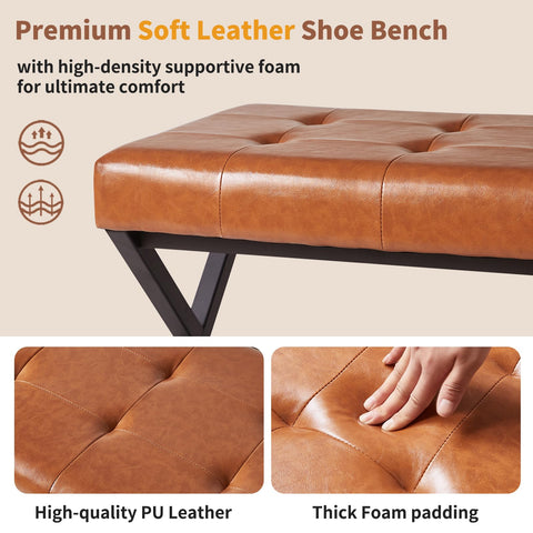 Aibiju Shoe bench with Seat, 44.5” End of Bed Storage Bench with Wire Mesh Shelves, PU Leather Tufted Upholstered Storage Ottoman Bench for Bedroom