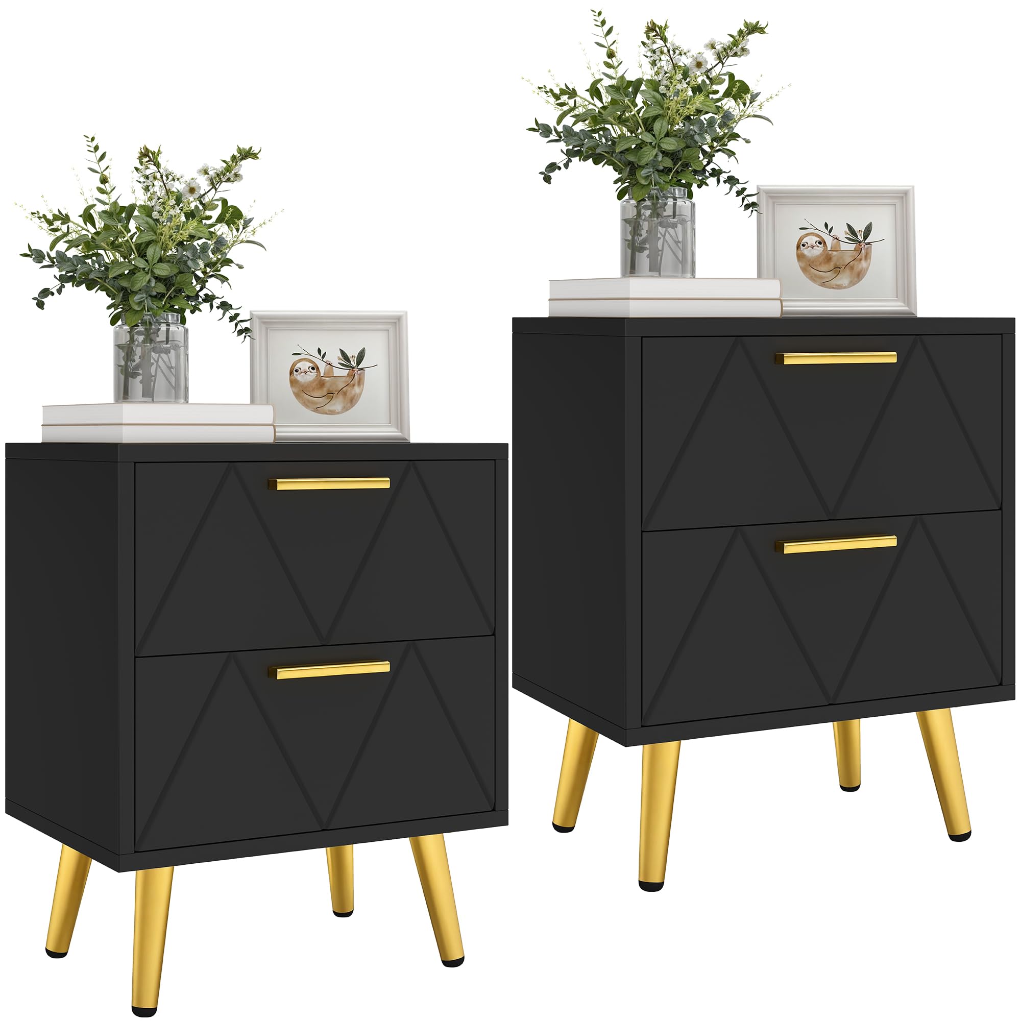 YITAHOME 2-Drawer Bedside Table Set of 2, Small Bedside Storage Cabinet with Storage, Nightstand End Table for Living Room Bedroom Office
