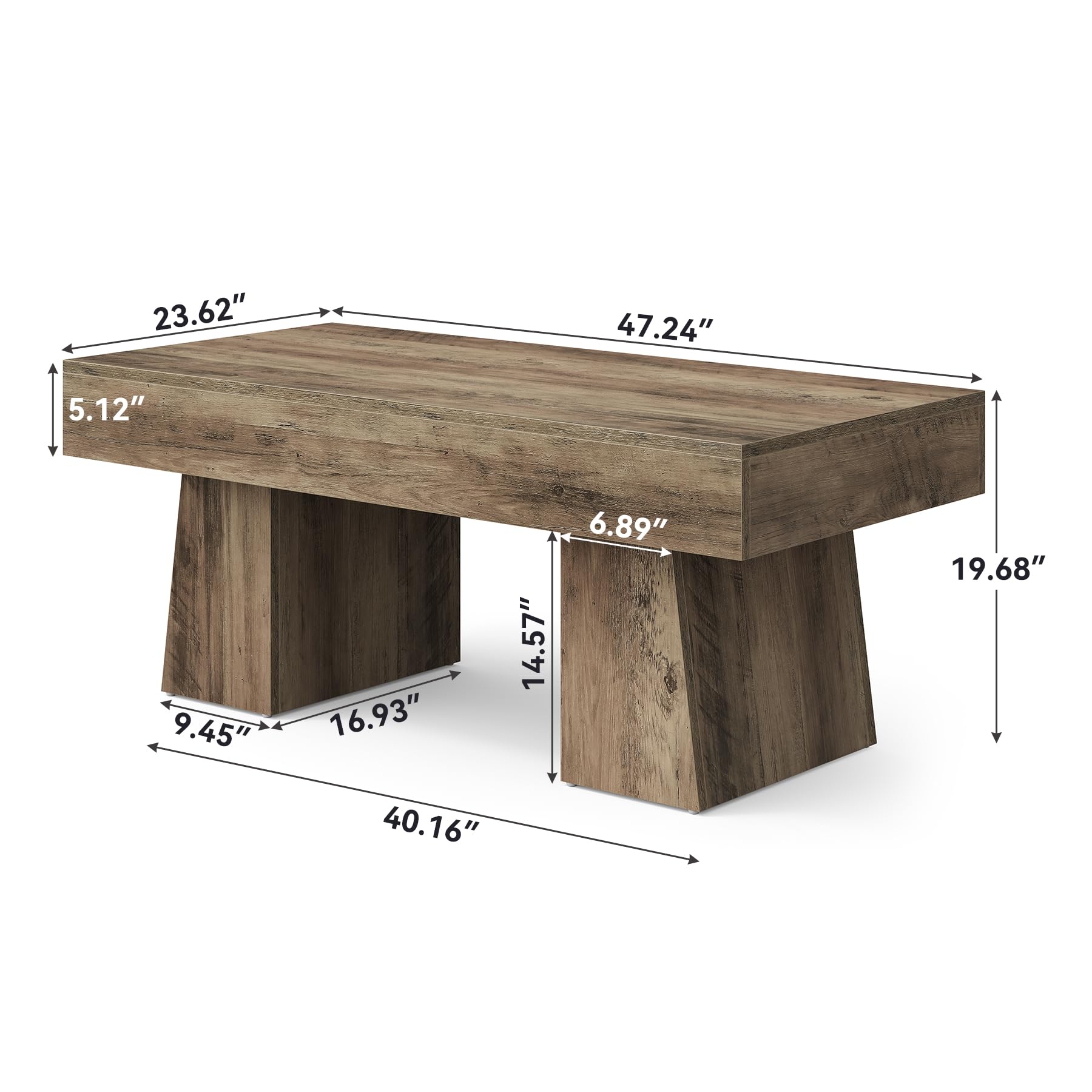 LITTLE TREE Farmhouse Coffee Table, 47 Inches Wooden Rectangular Accent Center Tables with Thick Base