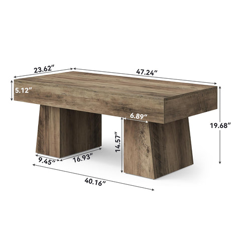 LITTLE TREE Farmhouse Coffee Table, 47 Inches Wooden Rectangular Accent Center Tables with Thick Base