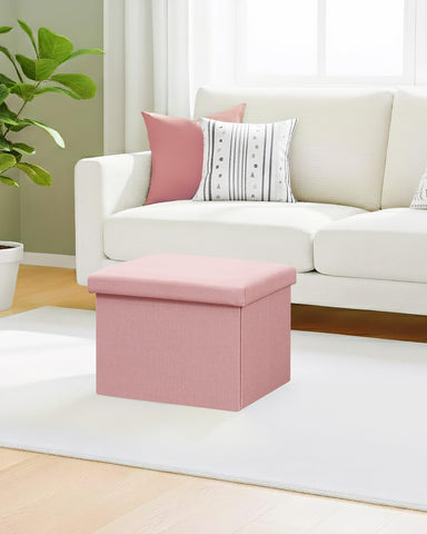 Bonlife Ottoman Storage Box - Foldable Rectangular Footstool for Living Room, Kids Toy Chest with Lid, Multi-Use Seat & Storage, Pink, 42x32x32 cm