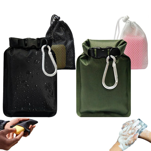 2 Pack Travel Soap Bag, Waterproof and Leakproof Soap Storage Pouches with Quick Dry Mesh Bag and Carabiner Portable Sealed Bag for Outdoor Camping