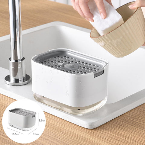 Dish Soap Dispenser, RUFCRIL 300ml Kitchen Soap Pump Dispenser with Sponge Included, White