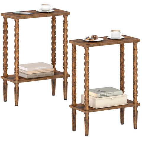 TUTOTAK Narrow Side Table Set of 2, 2-Tier Small End Table with Storage, Slim Skinny Nightstand for Small Spaces, Living Room, Bedrooms