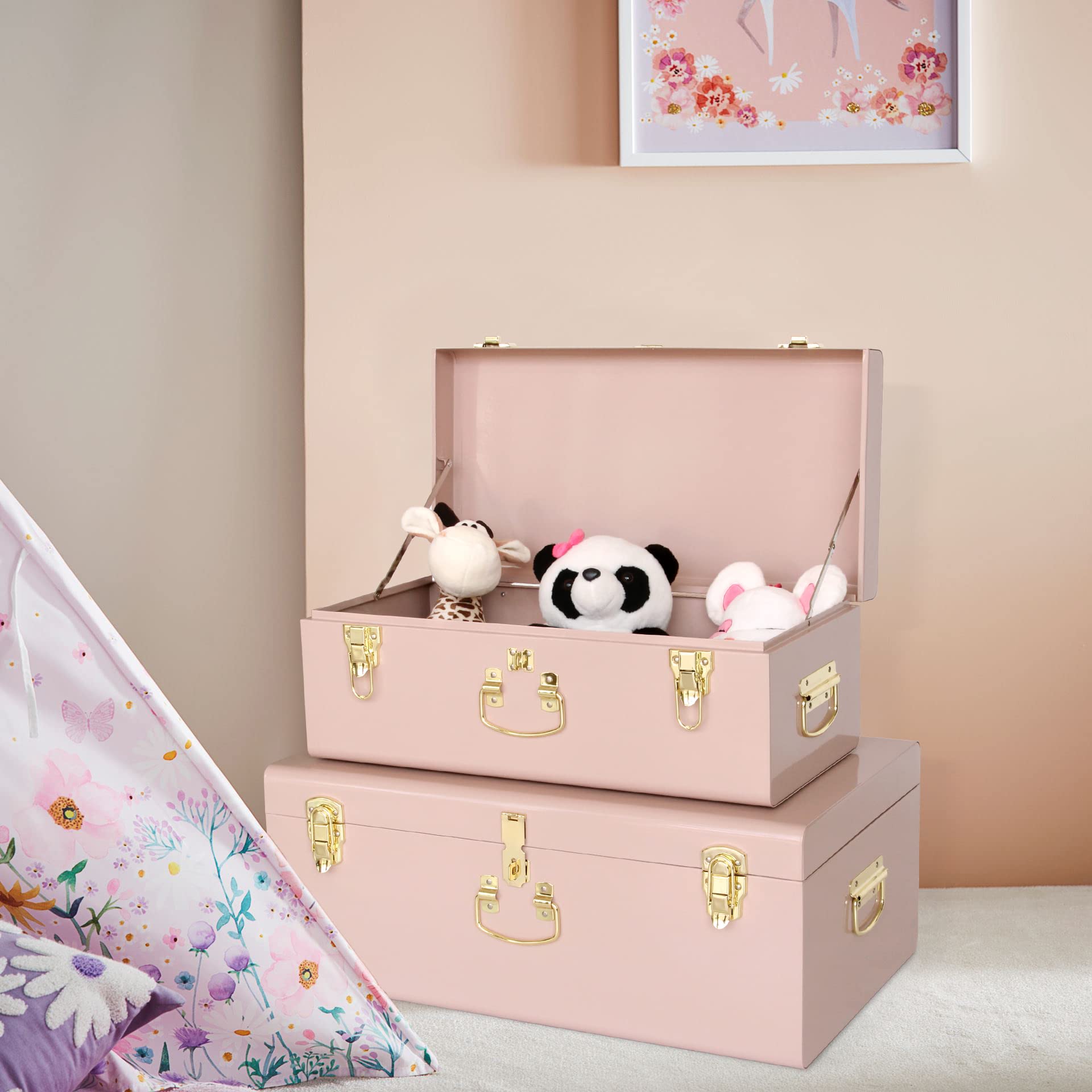 HofferRuffer Metal Storage Trunk with Lockable Lid & Handles, 52.1 × 26.2 × 20.1 Heavy Duty Storage Chest for Bedroom, Living Room, Bedding