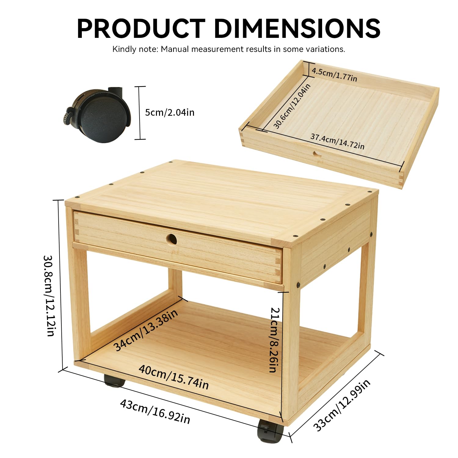 KIRIGEN Solid Wood Printer Stand with a Drawer, 2 Tier Printer Table fit Fax Scanner/3D Printer