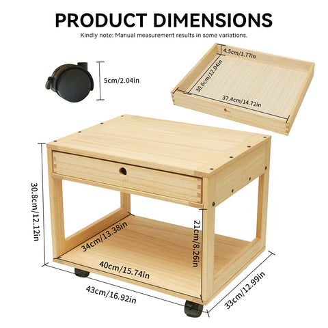 KIRIGEN Solid Wood Printer Stand with a Drawer, 2 Tier Printer Table fit Fax Scanner/3D Printer