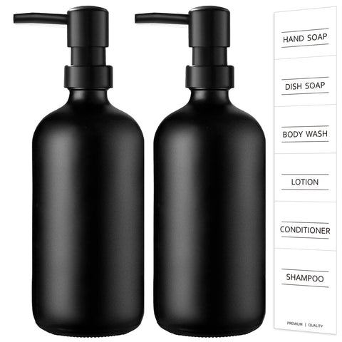 Washing Up Liquid Dispenser,17 fl oz Black Glass Soap Dispensers, Kitchen Soap Dispenser Set