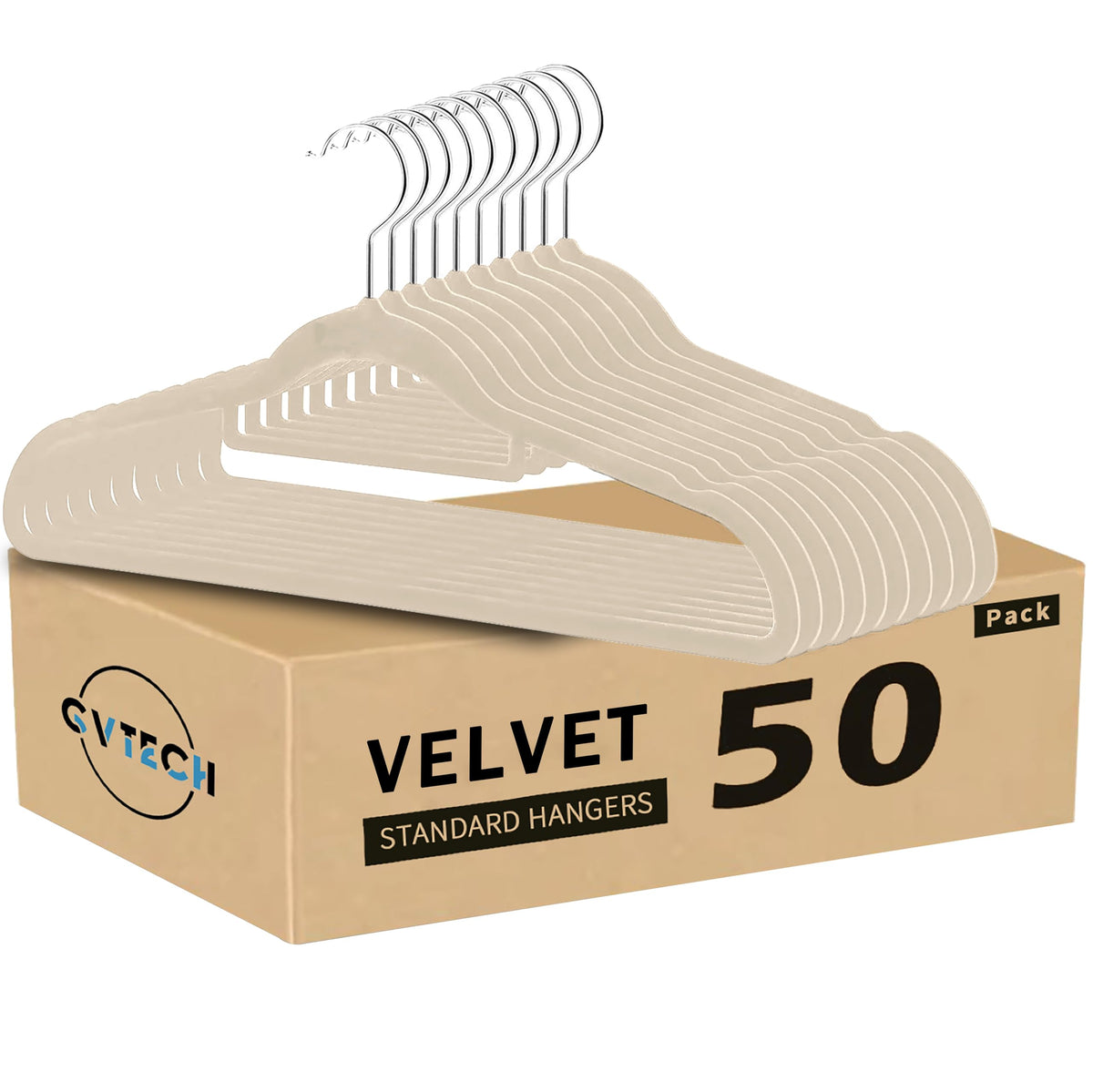 GVTECH Premium Velvet Hangers, [50 Pack] Non Slip and Heavy Duty Velvet Suit Hangers (45cm) with Tie Bar, 360° Swivel Hooks, Sturdy to hold Jumper