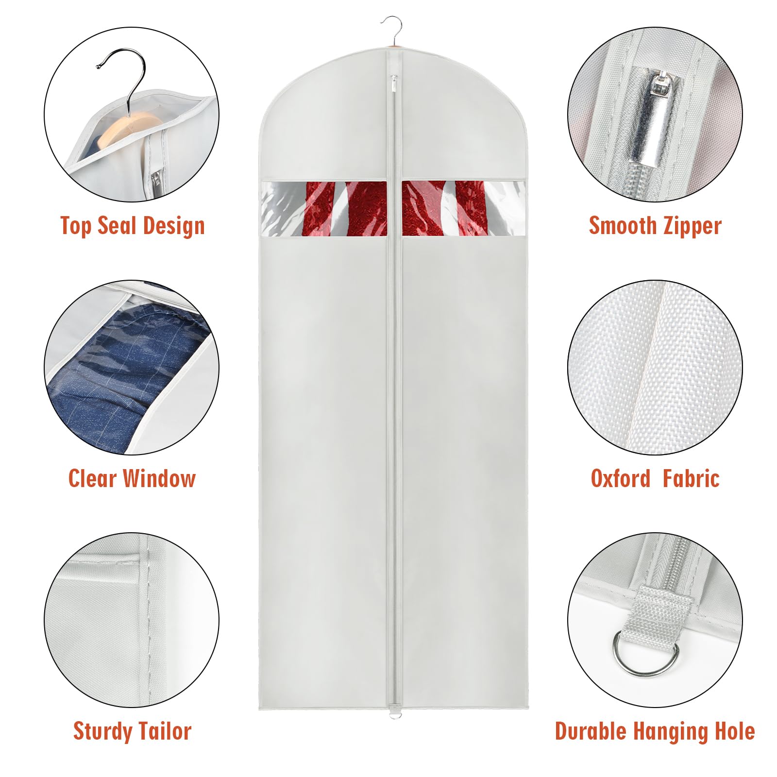 Univivi Garment Bags 60 inch Dress Bags Covers Full Length Grey, Set of 3