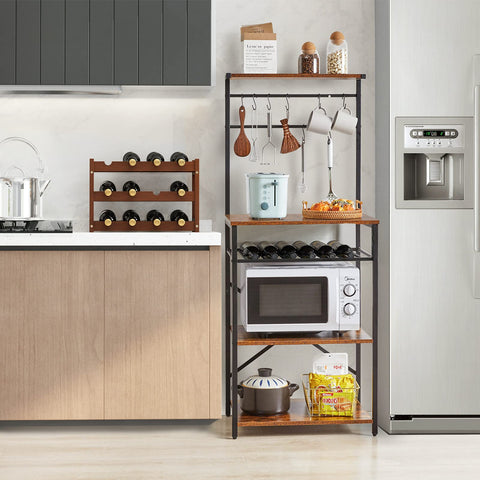 YMYNY Kitchen Baker's Rack, Microwave Oven Stand with Storage Shelves, Industrial Coffee Bar Station, with Adjustable Wine Holders and S-Hooks