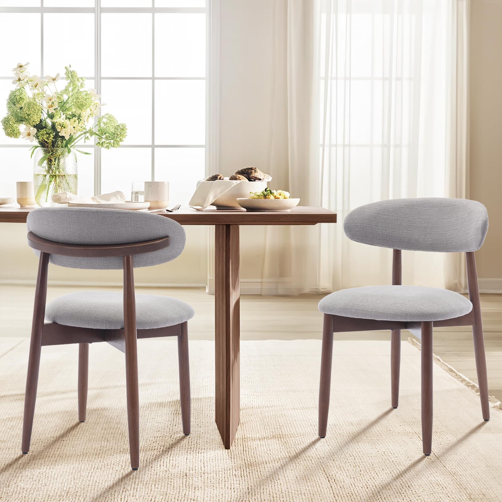 COLAMY Modern Dining Chairs Set with Wooden Legs – Upholstered Fabric Dining Room Chairs with Curved Backrest, Soft Cushion Seat