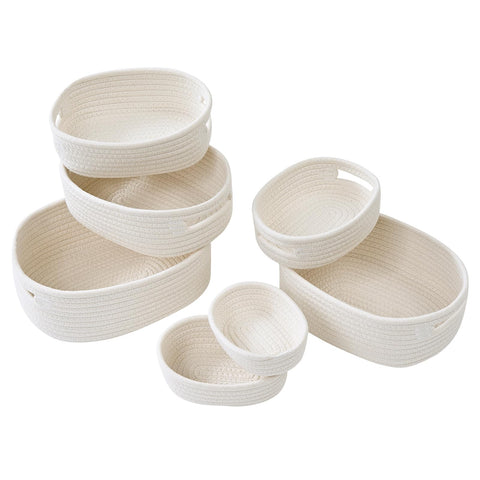 MANGATA Small Cotton Rope Woven Storage Baskets, Hamper Baskets for Gifts Empty, Decorative Storage Boxes for Shelf, Drawer, Towel, Toy, No Crease