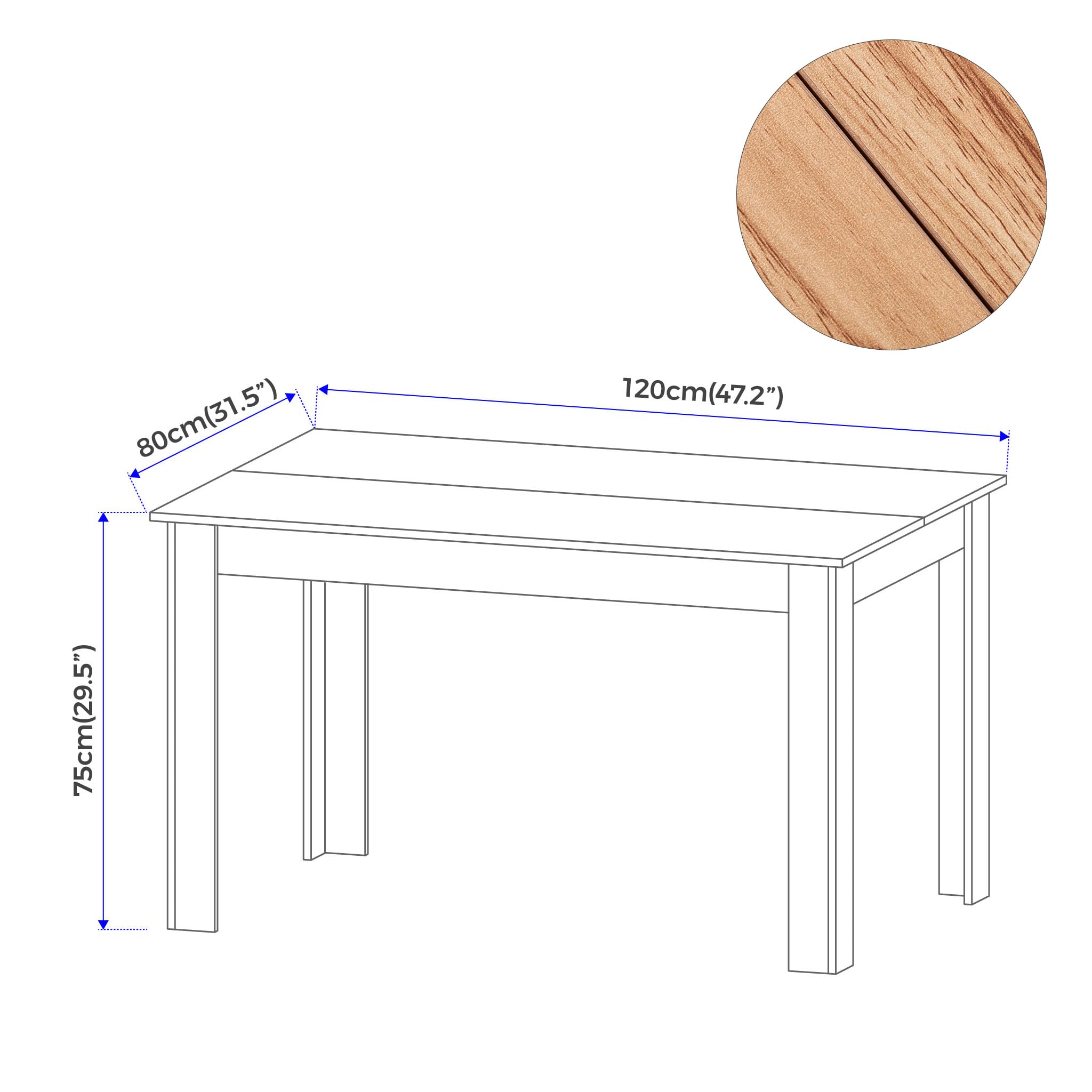 Mondeer Dining Table, Kitchen Table for 4 People, 120W x 80D x 75H cm
