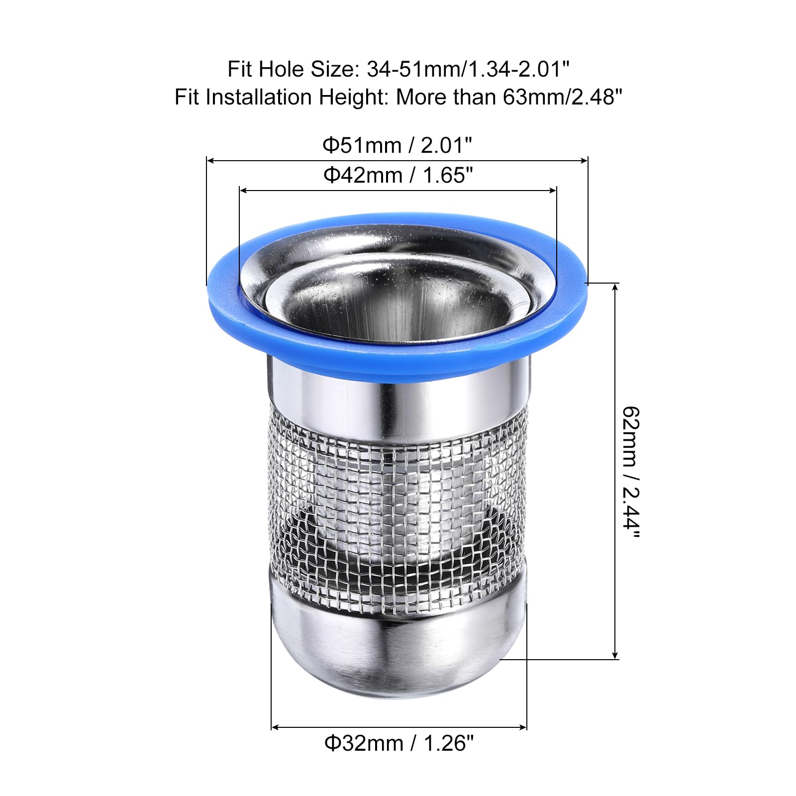 sourcing map Shower Floor Drain Odor Preventer, 62 x 42mm/2.4" x 1.6" One Way Drain Valve Sewer Core Stainless Steel Floor Drain Anti-Odor Plugs for