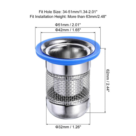 sourcing map Shower Floor Drain Odor Preventer, 62 x 42mm/2.4" x 1.6" One Way Drain Valve Sewer Core Stainless Steel Floor Drain Anti-Odor Plugs for