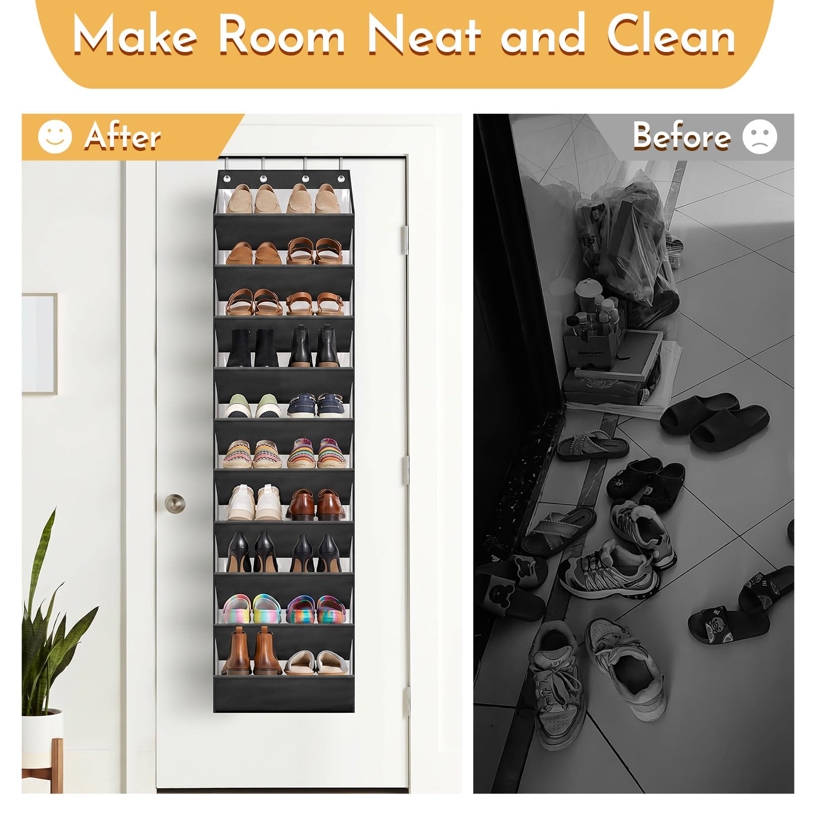 zxevg Door Shoe Rack 10 Pockets Clear PVC Hanging