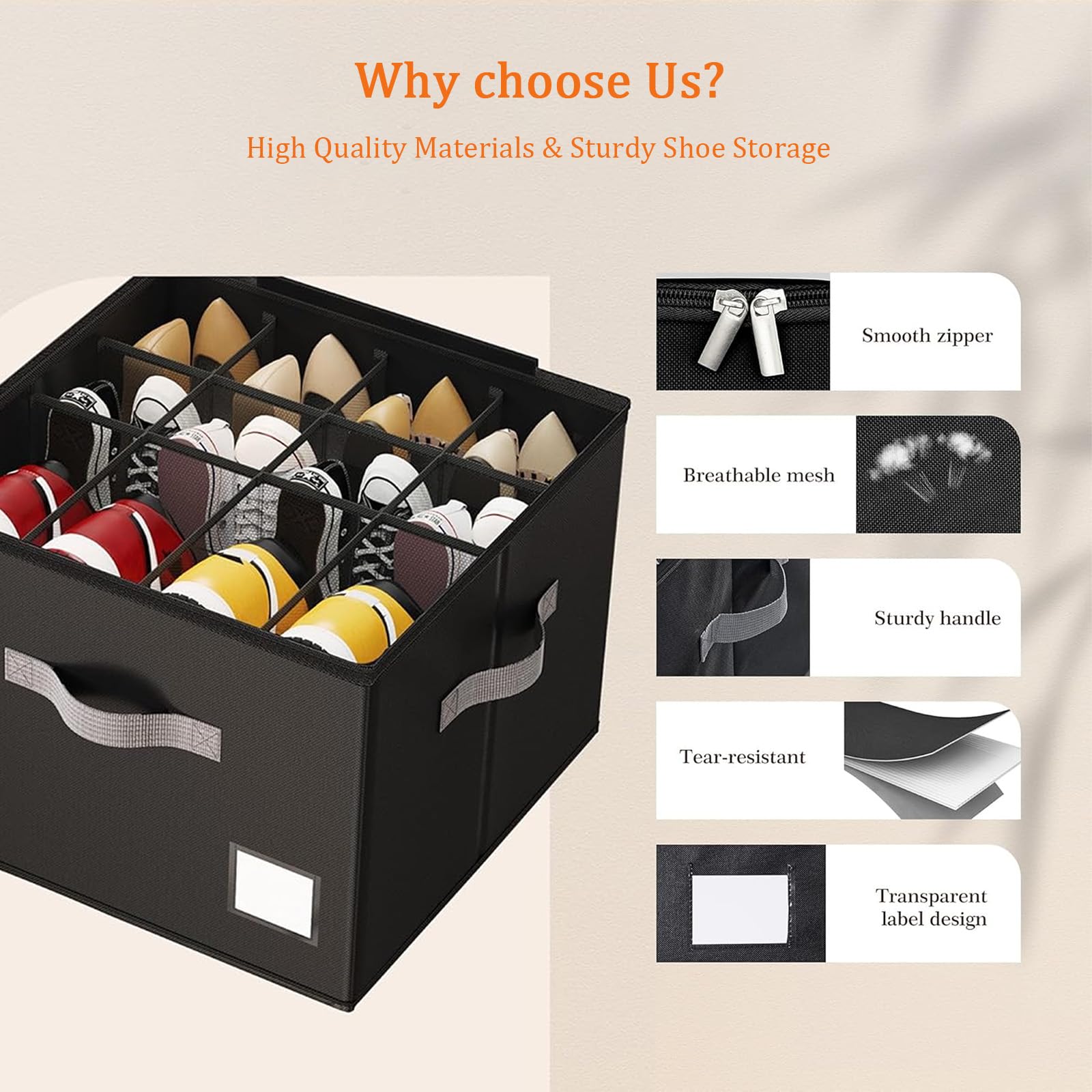 SYEXDZON Shoe Organiser, Foldable Shoe Storage Box for Closet
