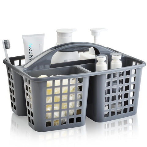 ALINK Plastic Shower Caddy Basket with Compartments, Portable Divided Cleaning Supply Storage Organizer with Handle for College Dorm Bathroom-Grey