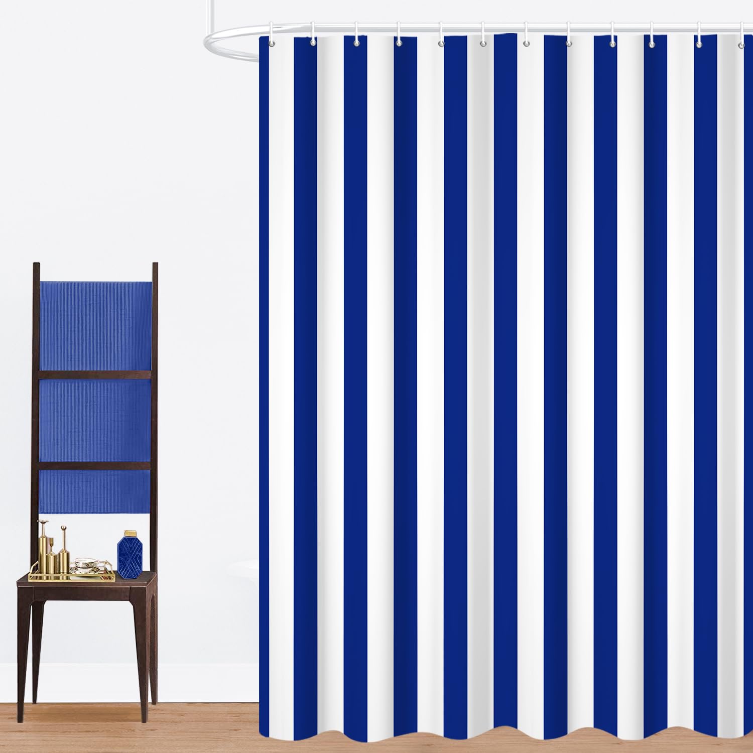 GCIREC Shower Curtain, 180x200cm, Blue and White Modern Minimalism Vertical Stripes Waterproof Fabric Machine Washable Bathroom Curtain with Hooks