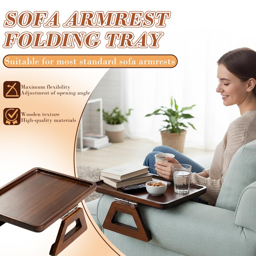Umllpet Sofa Tray Armrest, Water-Repellent Couch Tray with Fixed Clip, Armrest Tray for Drinks, Snacks, Mobile Phone & Remote Control (Brown)