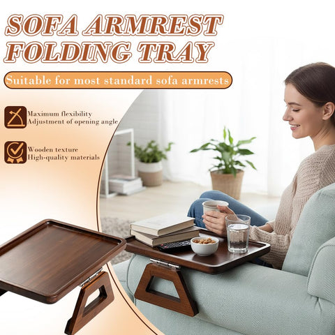 Umllpet Sofa Tray Armrest, Water-Repellent Couch Tray with Fixed Clip, Armrest Tray for Drinks, Snacks, Mobile Phone & Remote Control (Brown)