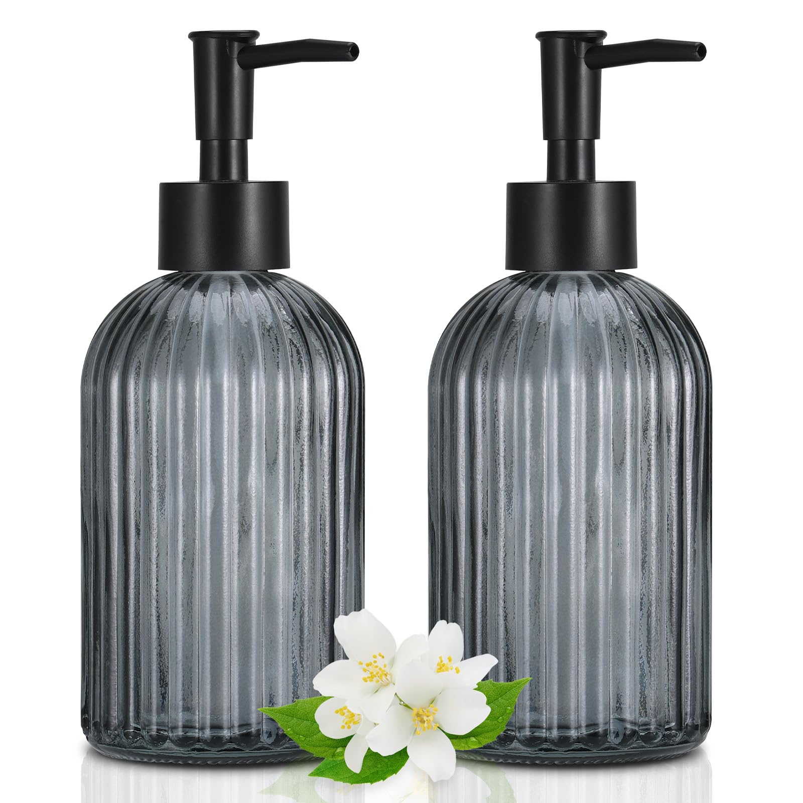 Hejo 2 Pcs 400ml Glass Soap Dispenser with Black Pump