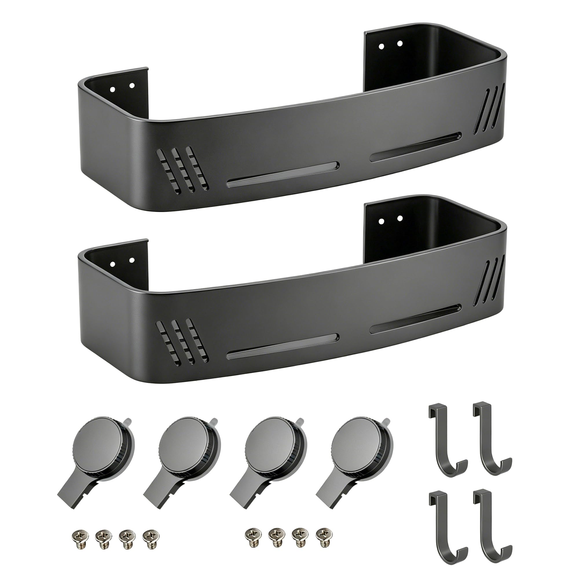 PHX Grove Gun Grey Shower Caddy, 2 Pack Suction Cup Shelves with Hooks