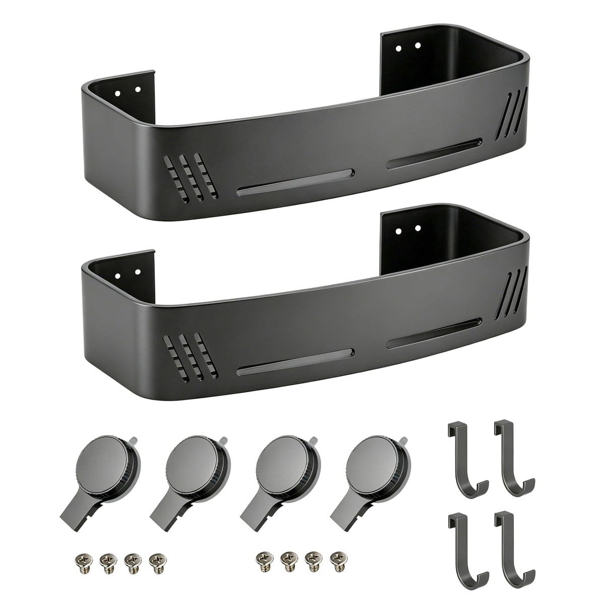 PHX Grove Gun Grey Shower Caddy, 2 Pack Suction Cup Shelves with Hooks