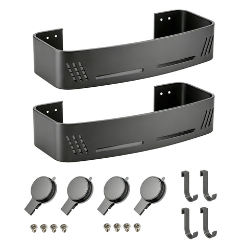 PHX Grove Gun Grey Shower Caddy, 2 Pack Suction Cup Shelves with Hooks