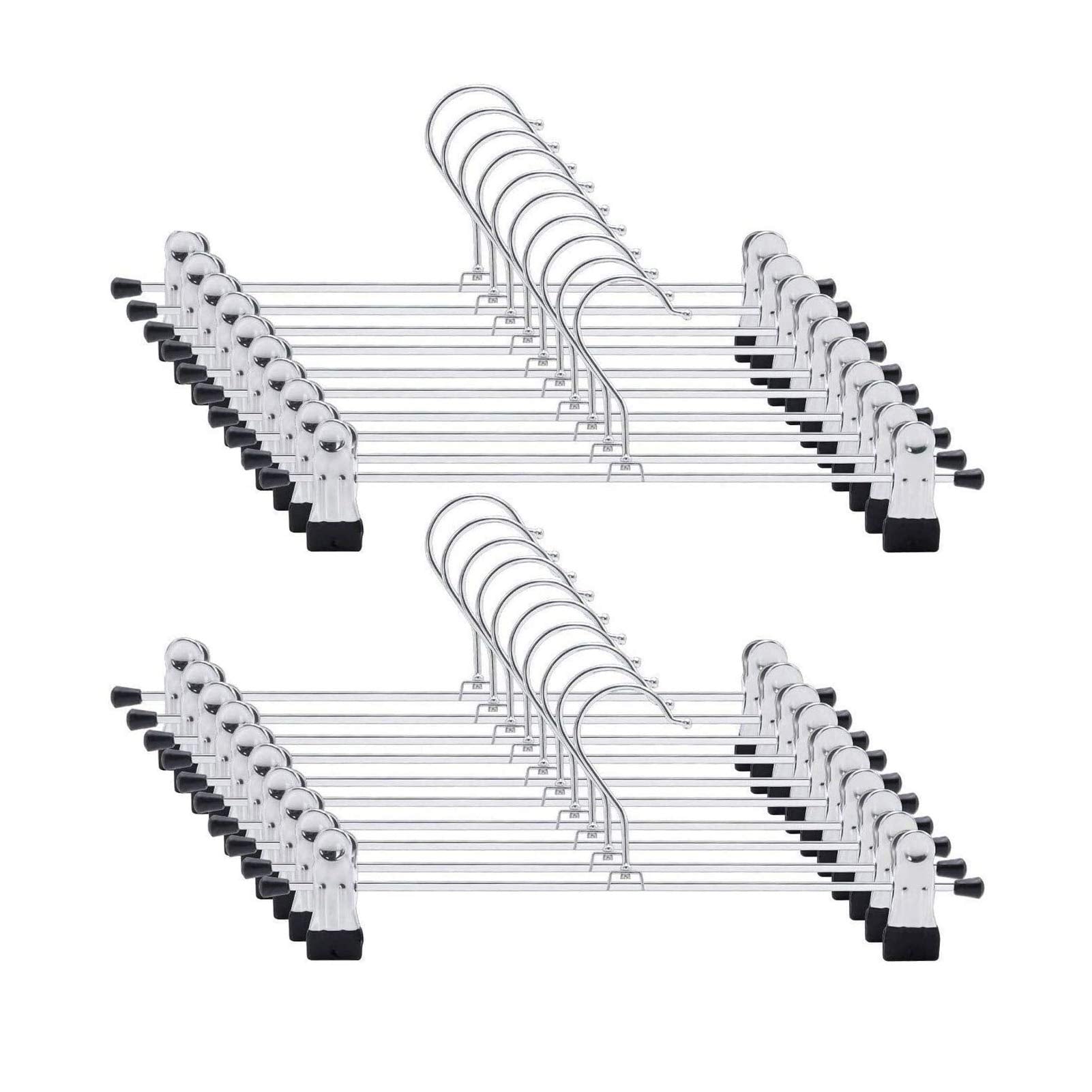 Trouser Hanger, 20Pack Pant Hangers Space Saving Skirt Hangers with Clips Adjustable Non-Slip Coat Suit Metal Hangers Heavy Duty Chrome Clothes