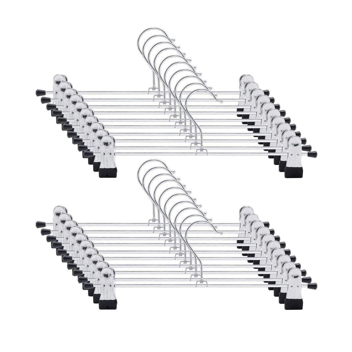 Trouser Hanger, 20Pack Pant Hangers Space Saving Skirt Hangers with Clips Adjustable Non-Slip Coat Suit Metal Hangers Heavy Duty Chrome Clothes