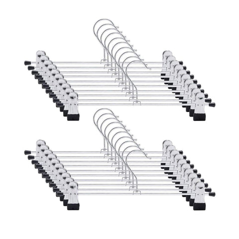 Trouser Hanger, 20Pack Pant Hangers Space Saving Skirt Hangers with Clips Adjustable Non-Slip Coat Suit Metal Hangers Heavy Duty Chrome Clothes