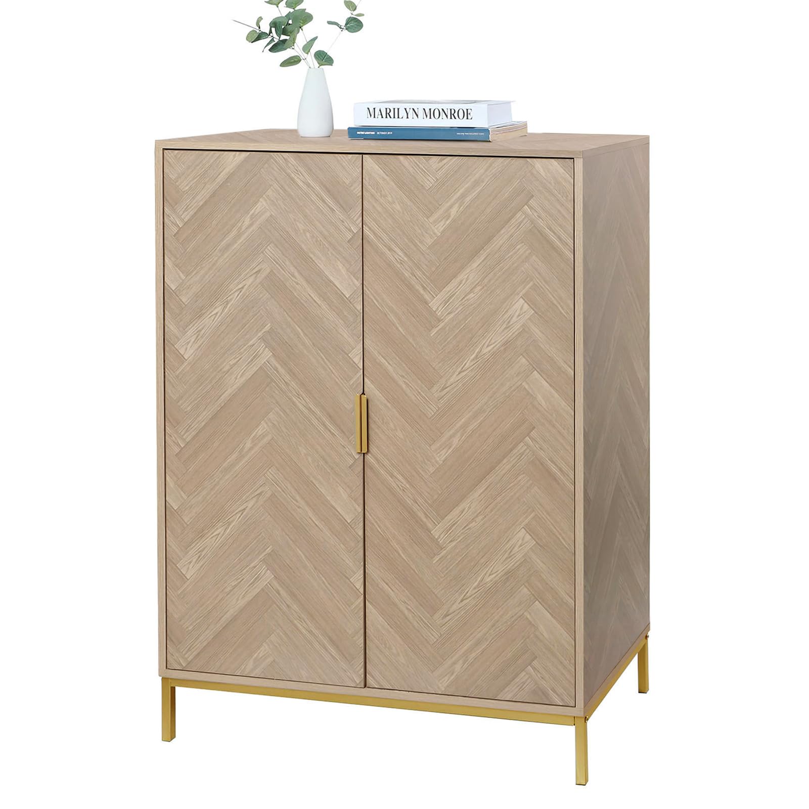 Yvsevnr Herringbone Sideboard Buffet Storage Cabinet Kitchen Cupboard