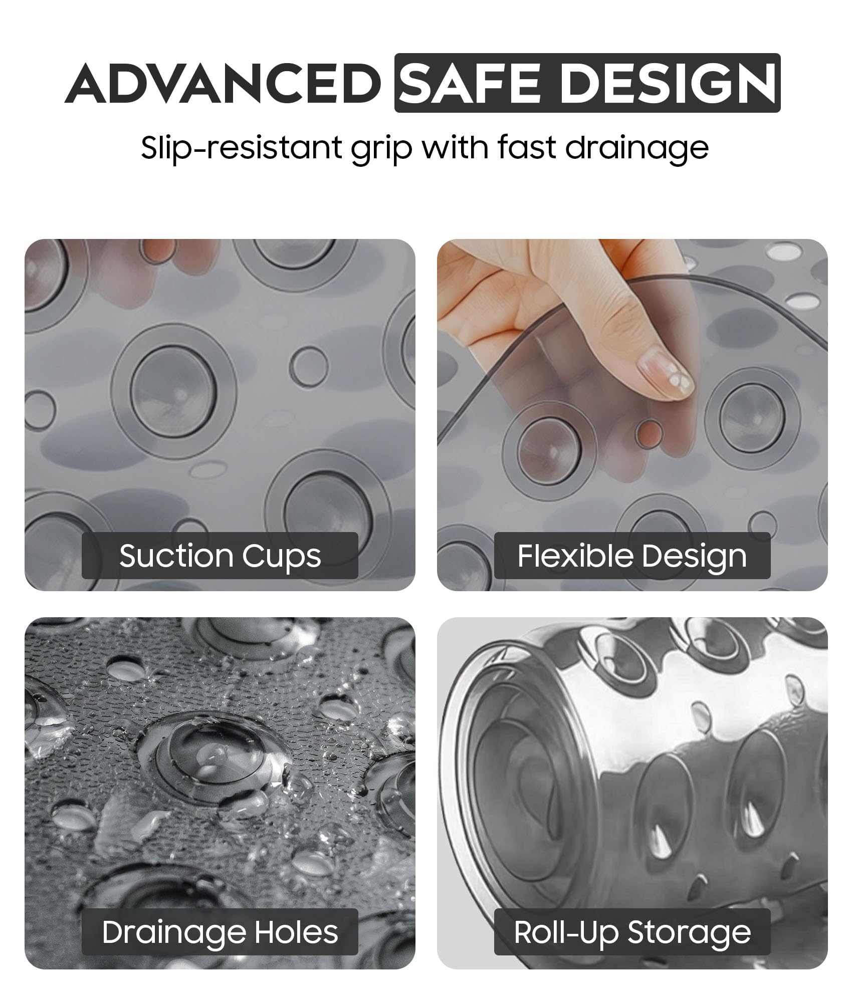 AUNEK Bath Mat Non Slip, Anti Mould Bathroom Mat with 200 Strong Suction Cups and Drain Holes, 100x40 cm Anti Slip Large Bathtub Mats for Inside Bath