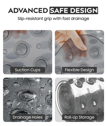 AUNEK Bath Mat Non Slip, Anti Mould Bathroom Mat with 200 Strong Suction Cups and Drain Holes, 100x40 cm Anti Slip Large Bathtub Mats for Inside Bath
