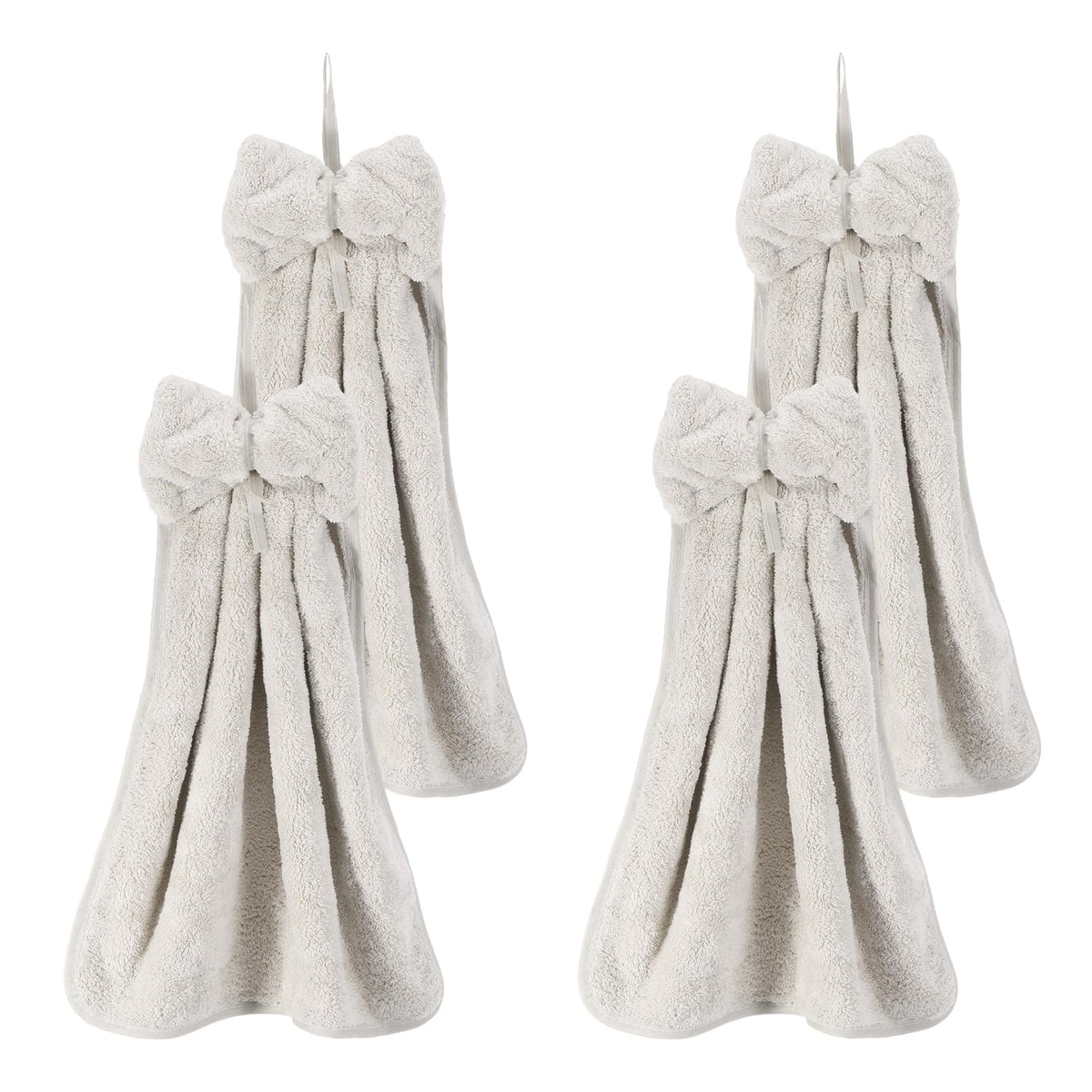 sourcing map 4Pcs Bow Hand Towels with Hanging Loop, 14.2" x 12.2" Soft Coral Fleece Microfiber Bowknot Hanging Hand Dry Towels Quick Dry and