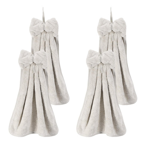 sourcing map 4Pcs Bow Hand Towels with Hanging Loop, 14.2" x 12.2" Soft Coral Fleece Microfiber Bowknot Hanging Hand Dry Towels Quick Dry and