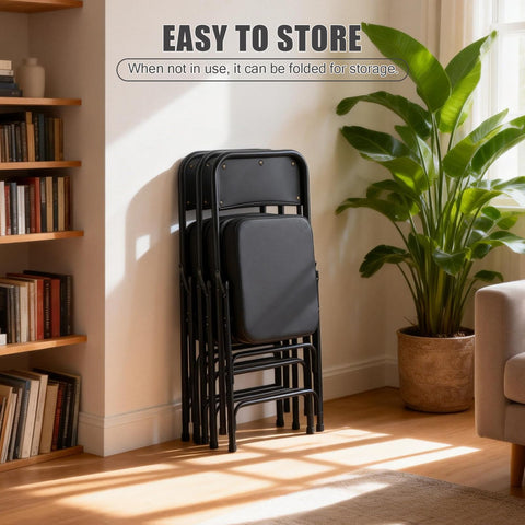 CHAIRABLE Padded Folding Chairs with Thick Cushion, 2 Pack Black