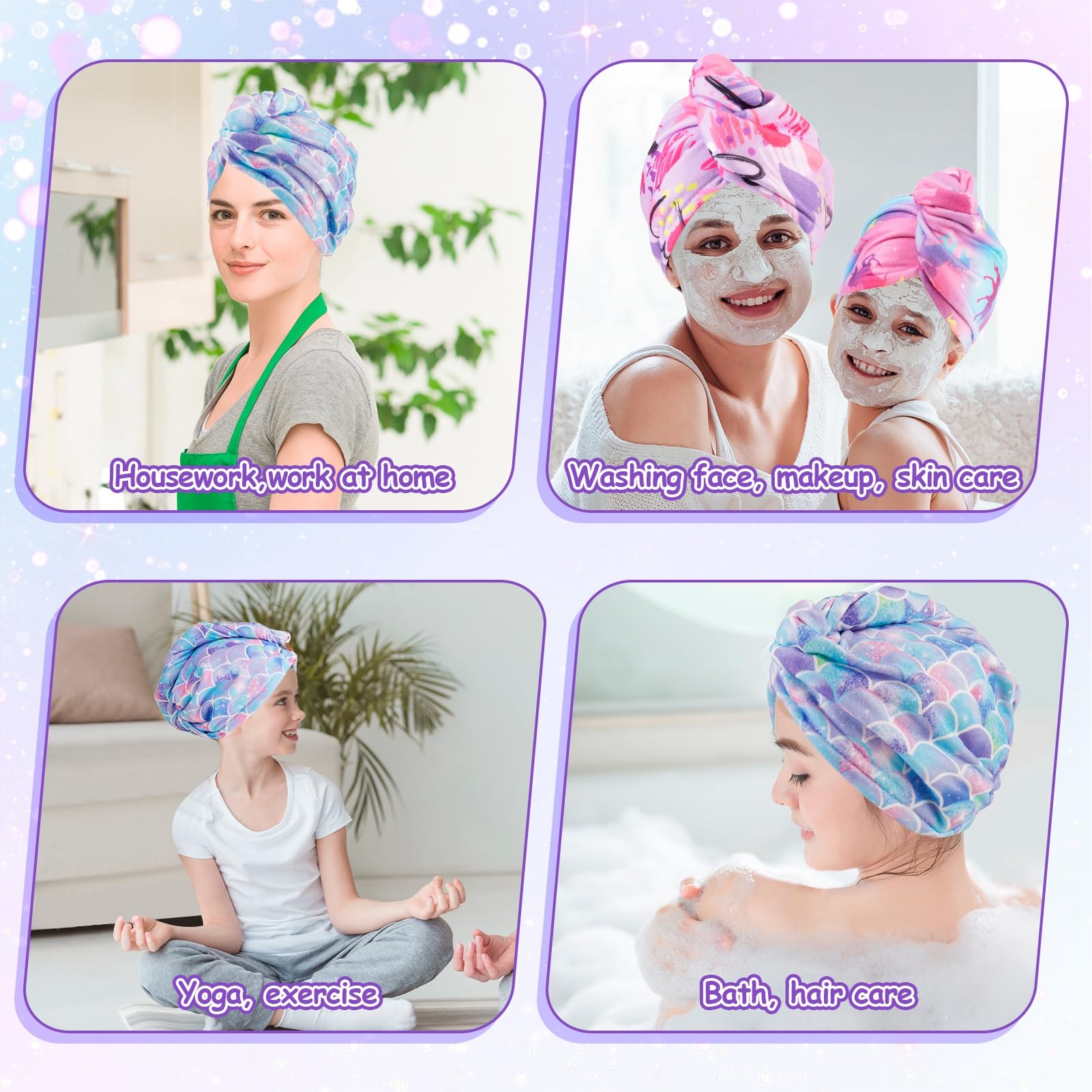 FANTESI 3 Pack Kids Hair Wrap Towel,Microfibre Hair Towel,Hair Towel Turban