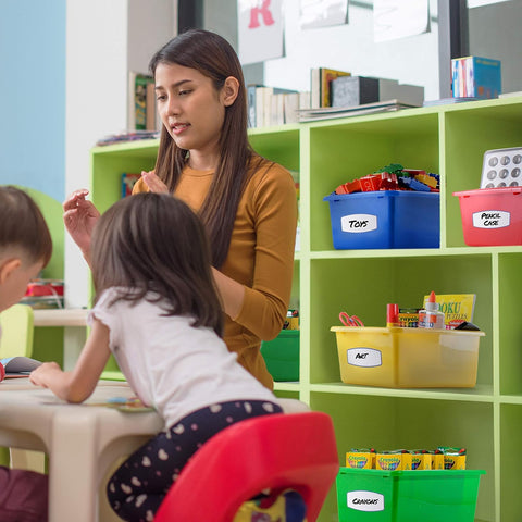 Prextex TOY PLASTIC STORAGE BINS | Stackable Storage Boxes, Plastic Storage, Book Storage, Craft Storage for Shelves