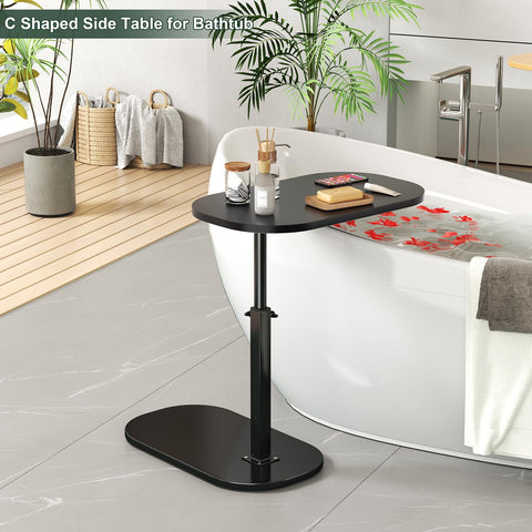 C Shaped Side Table Adjustable Height, 360°Swivel Sofa Side Table That Slide Under, Small Coffee End Table for Couch and Bedside